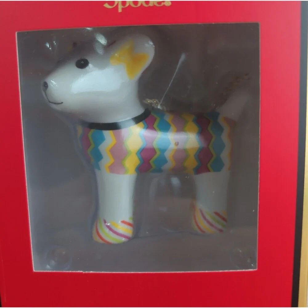 New Spode Kit Kemp Tiffany Pooch Patchwork Colorful Christmas Ornament Deco